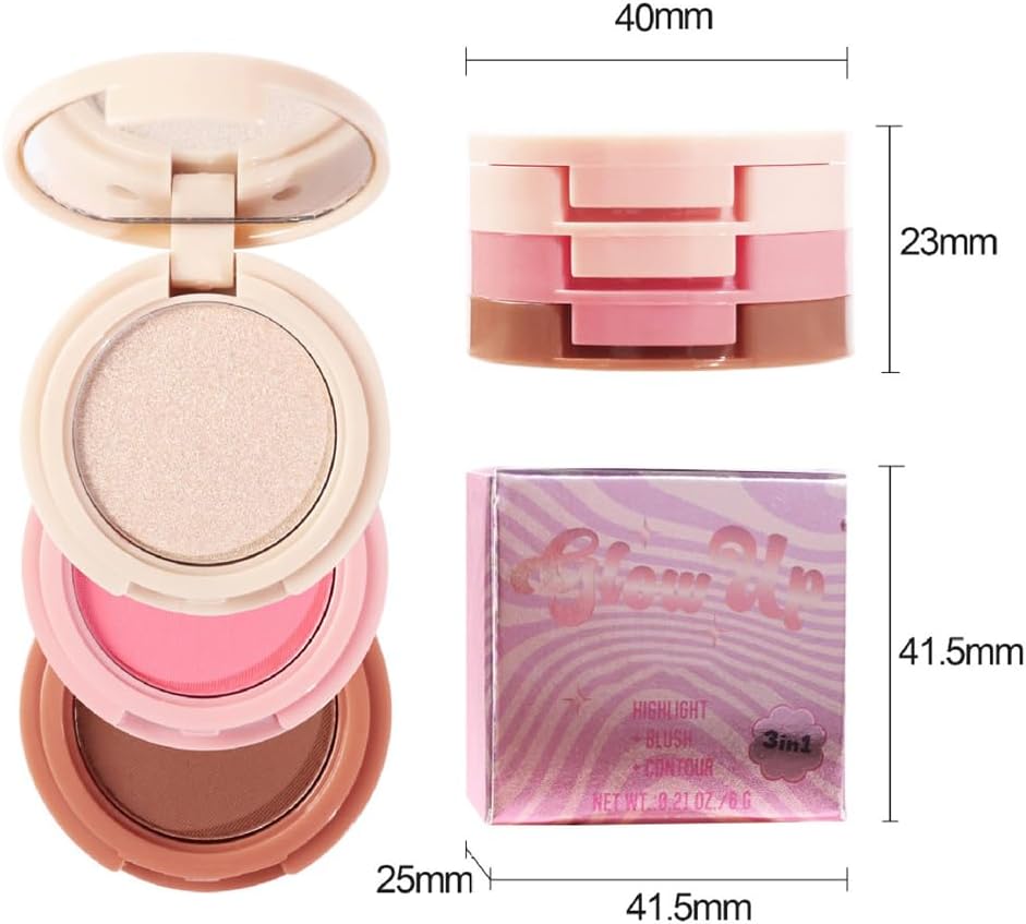 Paleta mini 3 in 1 cu Iluminator, Blush si Contour, Handaiyan, 6g [11]