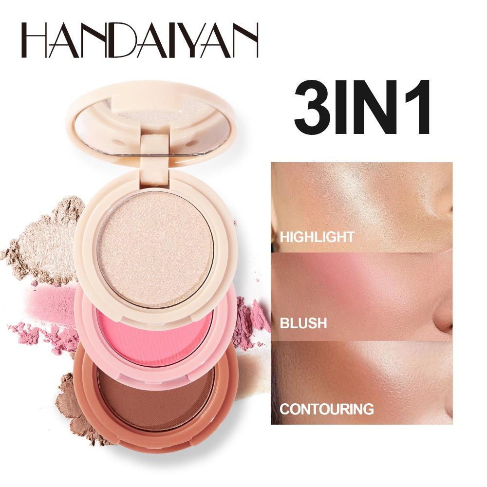 Paleta mini 3 in 1 cu Iluminator, Blush si Contour, Handaiyan, 6g [3]