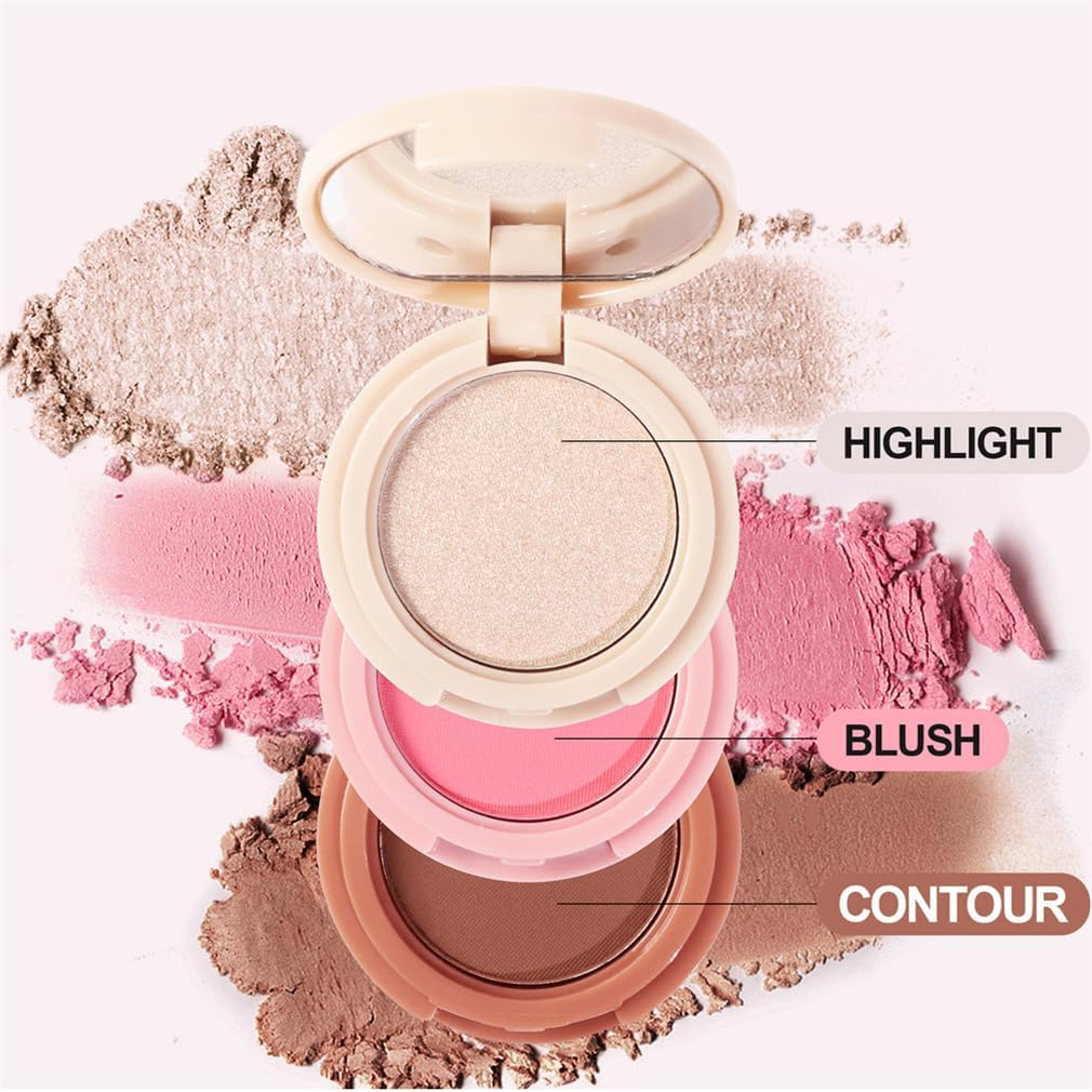 Paleta mini 3 in 1 cu Iluminator, Blush si Contour, Handaiyan, 6g [8]