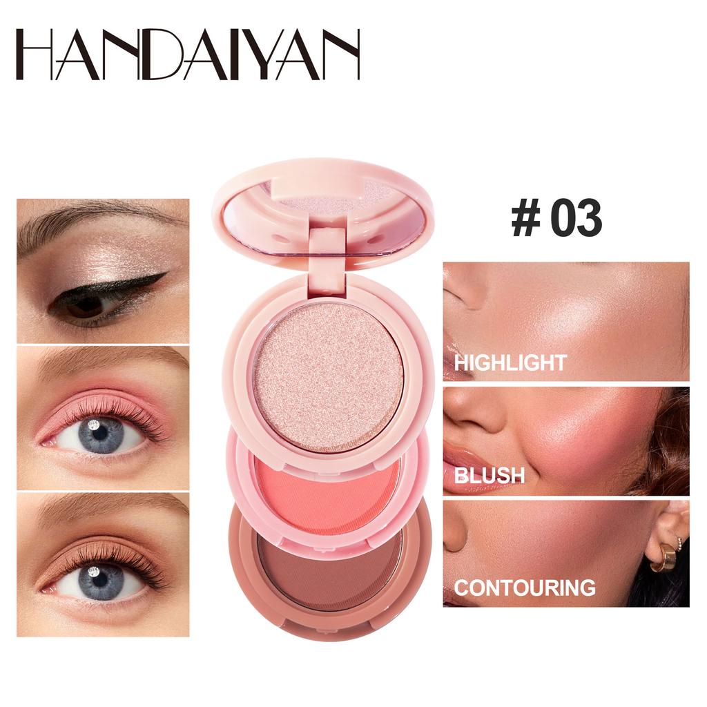 Paleta mini 3 in 1 cu Iluminator, Blush si Contour, Handaiyan, 6g [2]