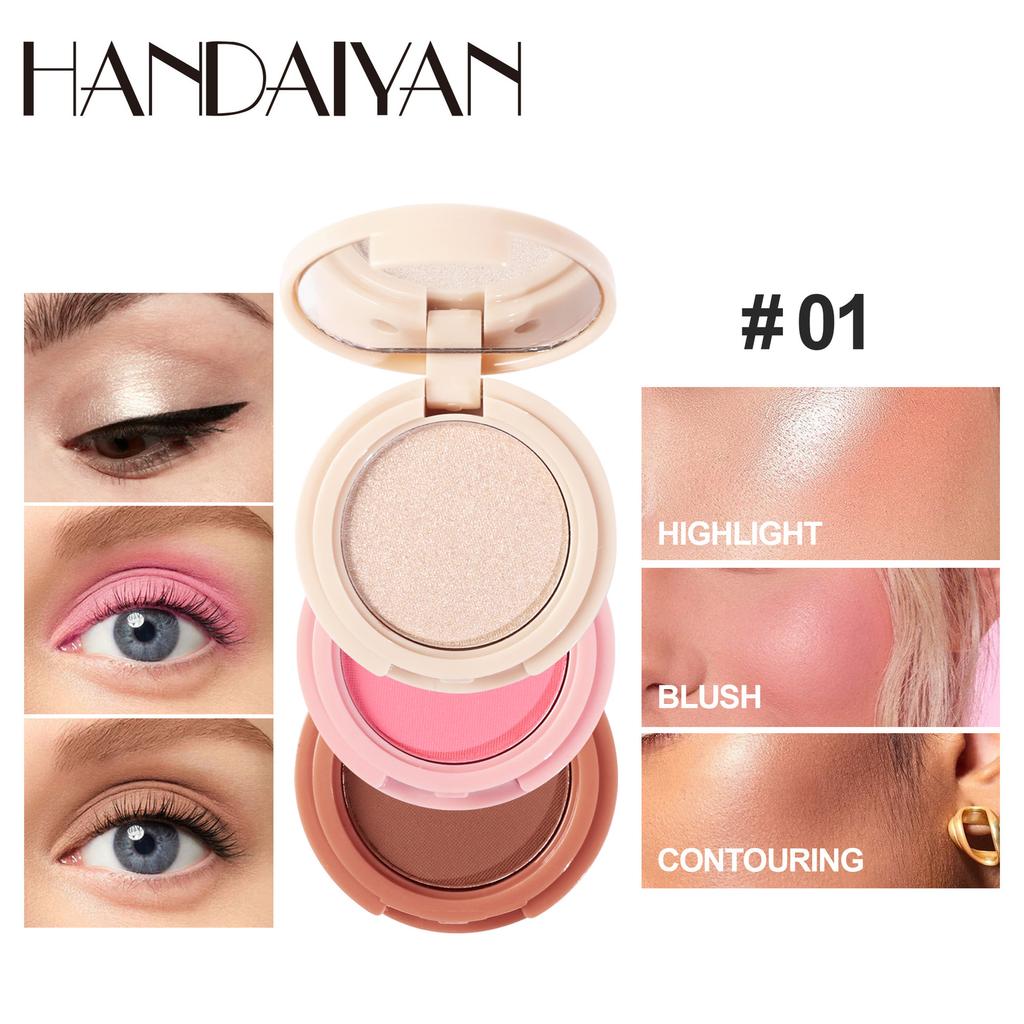 Paleta mini 3 in 1 cu Iluminator, Blush si Contour, Handaiyan, 6g [2]