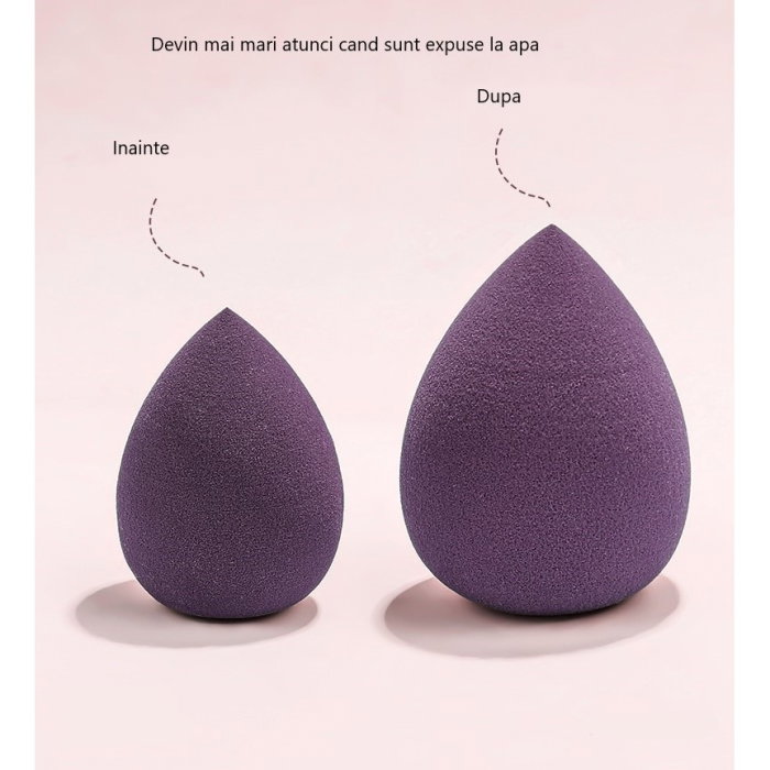 Set 6 bureti machiaj beauty blender mov in cutie depozitare forma inima – nuante mov inchis, lila si alb, aplicator fond de ten si pudra [6]