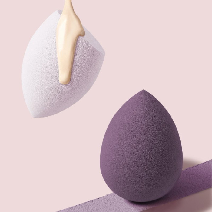 Set 6 bureti machiaj beauty blender mov in cutie depozitare forma inima – nuante mov inchis, lila si alb, aplicator fond de ten si pudra [4]