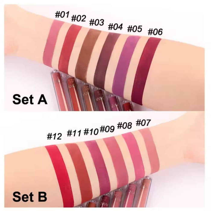 Set B – 6 rujuri lichide mate Handaiyan nuanțele #07-#12, în cutie roz elegantă [4]