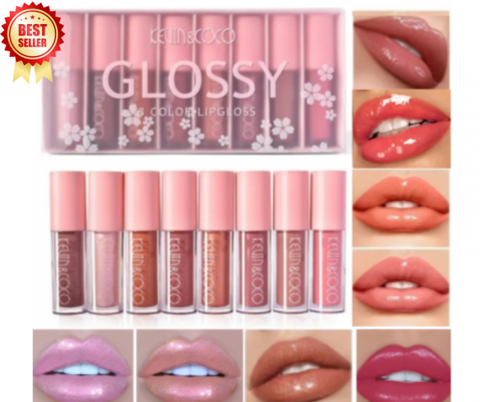 Set 8 Luciuri de buze rezistente, Lip Gloss, nuante rose si nude, KEVIN & COCO [1]