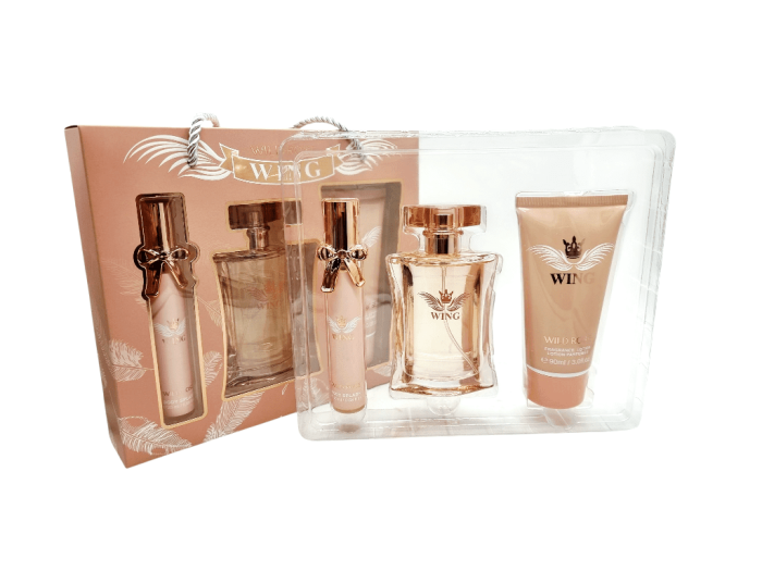 Set cadou Wing Wild Rose 3 piese pentru femei – parfum floral 50ml, loțiune corp hidratantă 90ml și mini parfum de geantă 20ml, ambalaj premium rose gold [3]