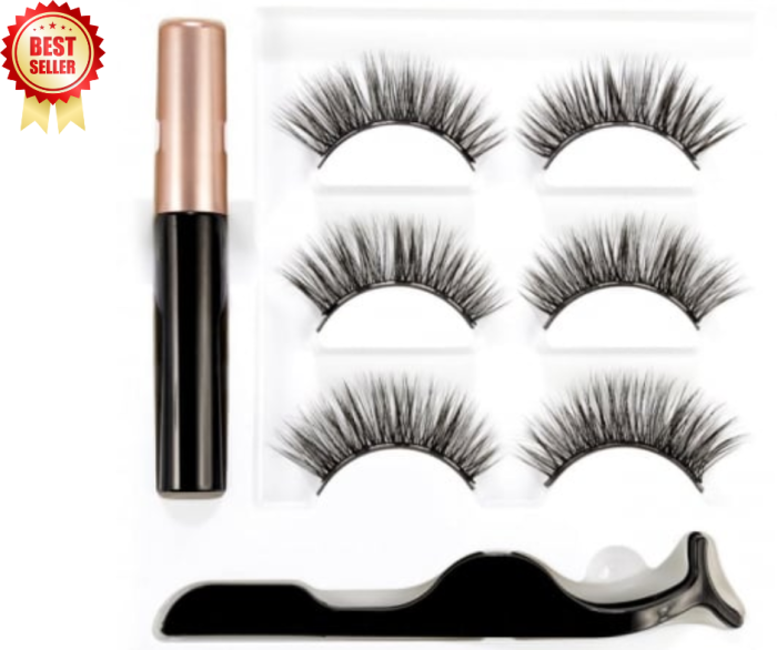 Set Gene False Magnetice 3D, 1 Aplicator, 1 Eyeliner Magnetic Negru, Waterproof, 3 perechi [1]