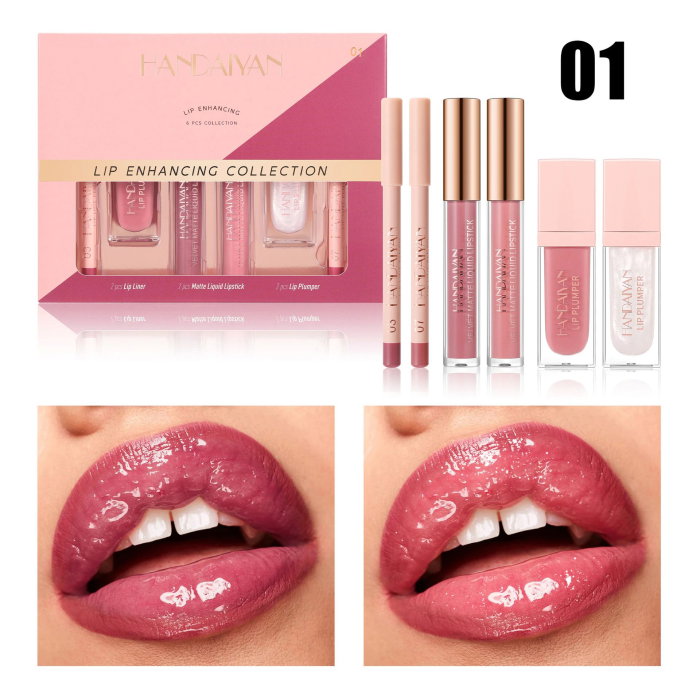 Set cu Rujuri Mate, Lip Gloss Plumper si Creioane Buze, Handaiyan, 01 [2]