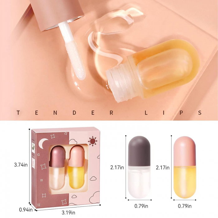 Set Luciu pentru marirea buzelor si hidratare intensa, Lip Plumper, Day And Night Double Effect, Volum Buze, 2 bucati x 5.5ml [5]