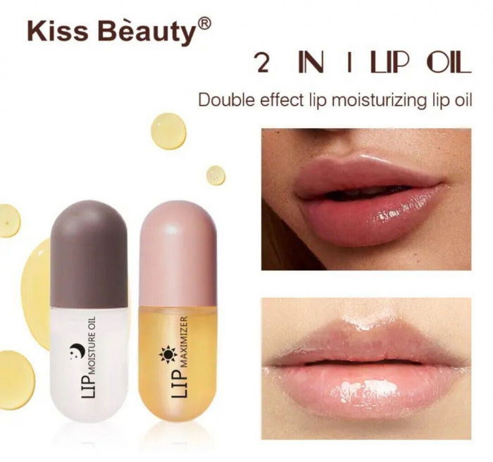 Set Luciu pentru marirea buzelor si hidratare intensa, Lip Plumper Kiss Beauty, Day And Night, 2 bucati x 3ml [5]