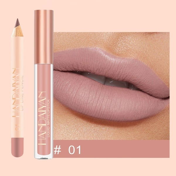 Set Ruj lichid mat si Creion, Liquid Matte Lipstick, 01, HANDAIYAN [3]