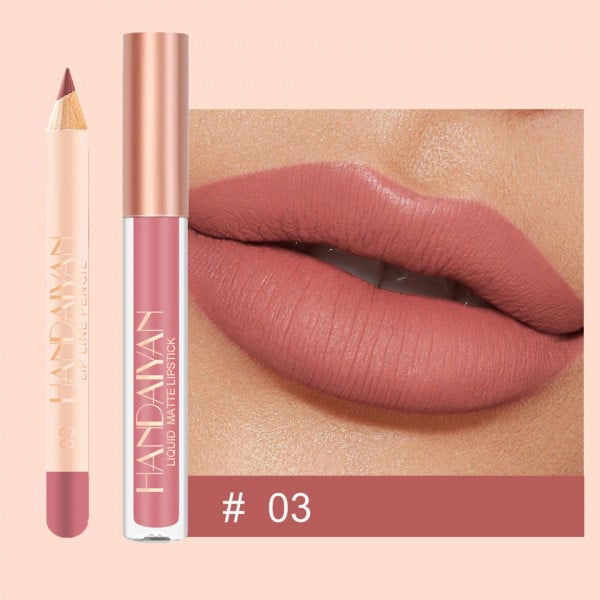 Set Ruj lichid mat si Creion, Liquid Matte Lipstick, 03, HANDAIYAN [5]