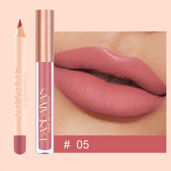 Set Ruj lichid mat si Creion, Liquid Matte Lipstick, 05, HANDAIYAN [3]