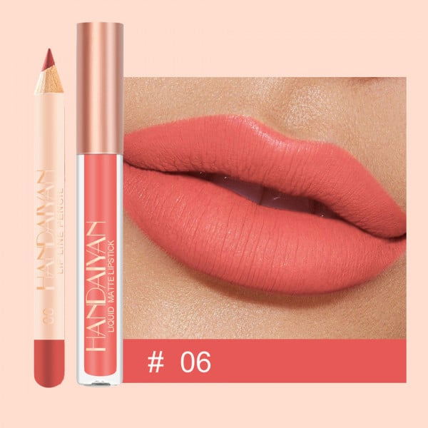 Set Ruj lichid mat si Creion, Liquid Matte Lipstick, 06, HANDAIYAN [3]