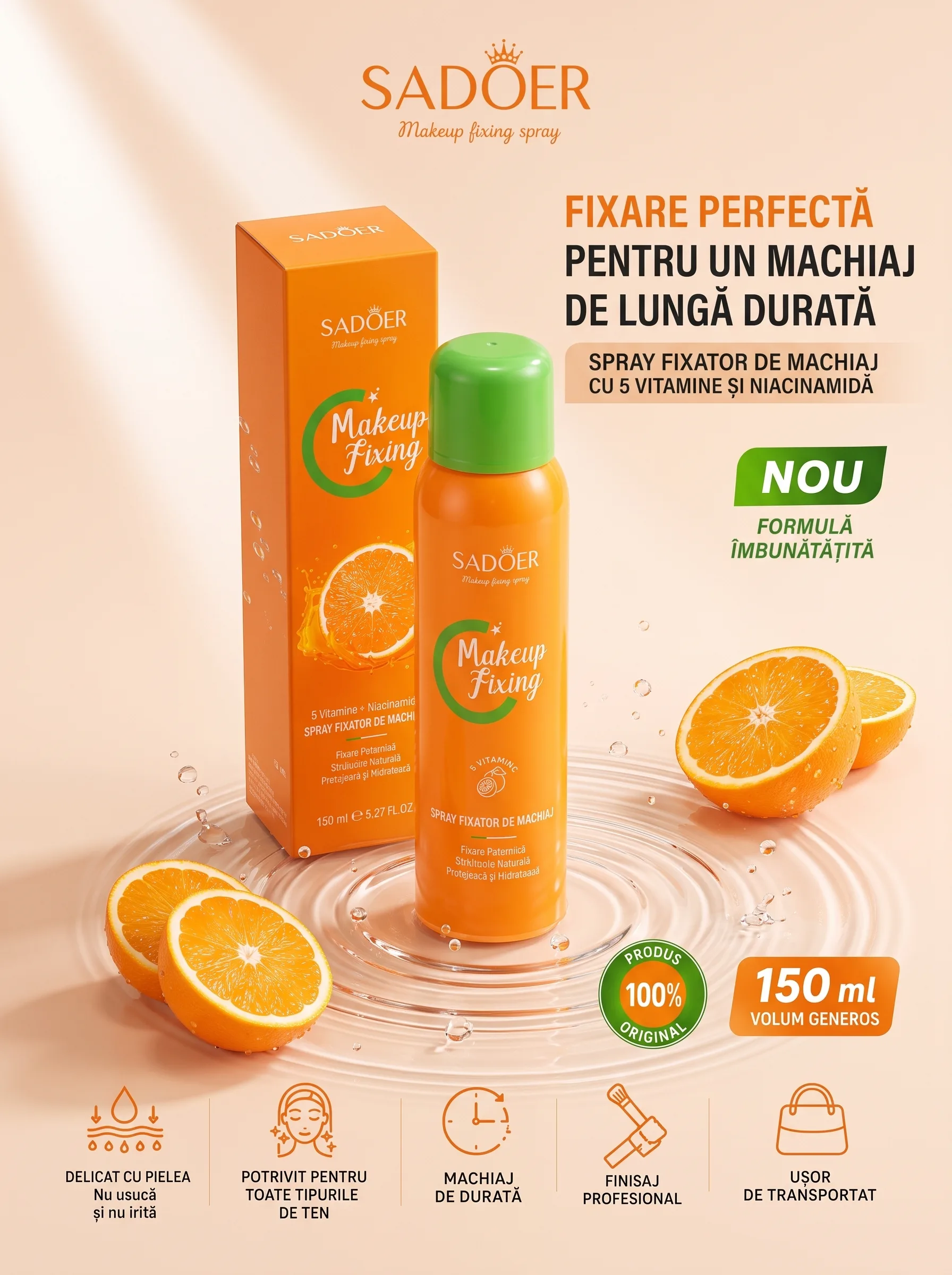 Spray pentru fixarea machiajului cu Vitamina C, Sadoer, 150ml [6]