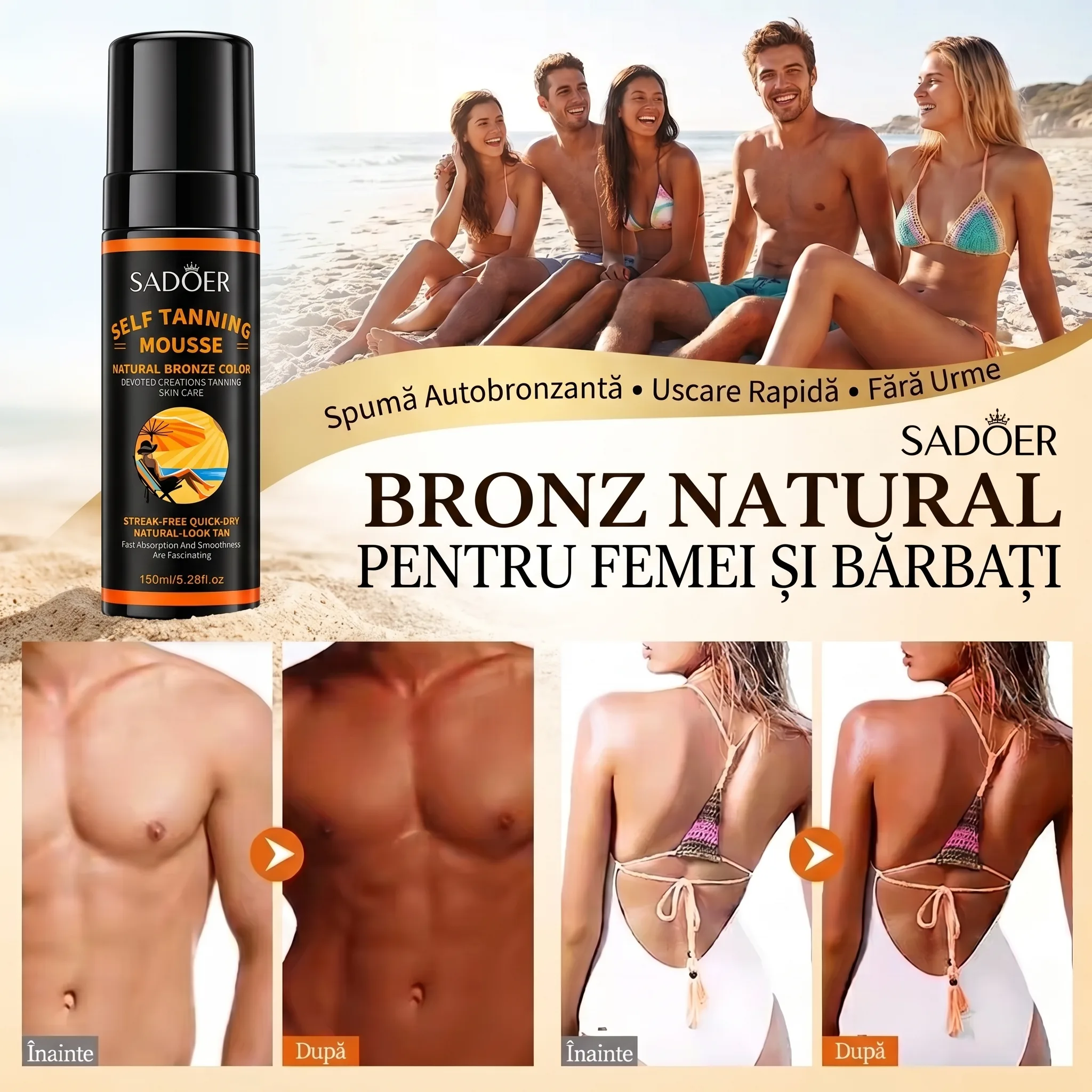 Spuma autobronzanta pentru bronz natural si uniform, Sadoer, 150 ml [4]