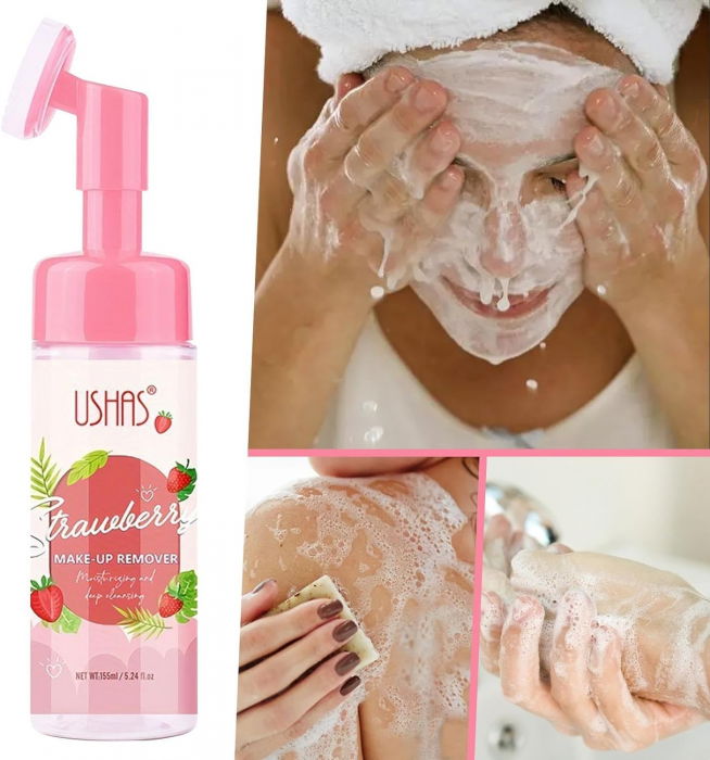 Spuma demachianta pentru fata, Hidratare si Curatare Intensa,  Strawberry Make-up Remover, 155 ml, Ushas [4]