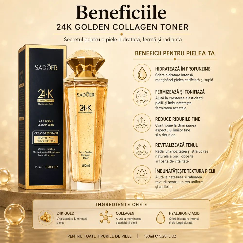 Lotiune Tonica SADOER 24K Golden Collagen Toner 150ml pentru fermitate si stralucire [4]