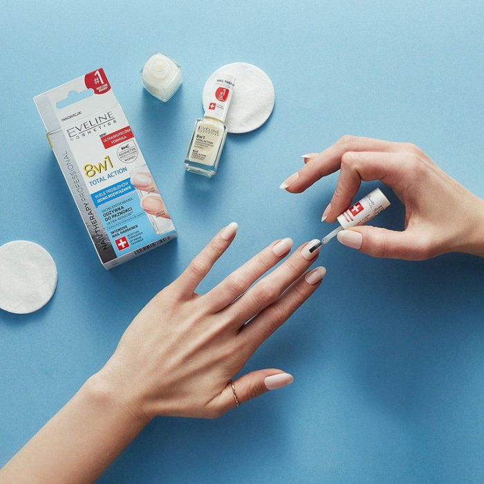 Tratament pentru intarirea unghiilor Eveline Cosmetics Nail Therapy Professional 8in1 Total Action 12ml – Swiss Recipe, Ultra-Keratin, Titanium, Diamond [2]