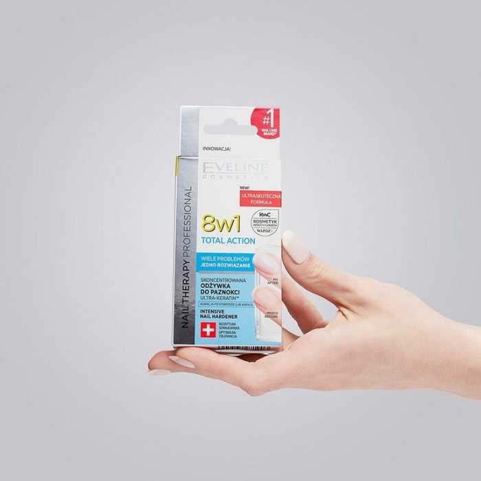 Tratament pentru intarirea unghiilor Eveline Cosmetics Nail Therapy Professional 8in1 Total Action 12ml – Swiss Recipe, Ultra-Keratin, Titanium, Diamond [3]