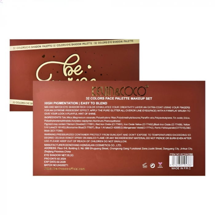Paleta Farduri cu 32 Culori Pigmentate si Rezistente, Mate, Sidefate si Glitter, Be Mine, KEVIN & COCO [6]