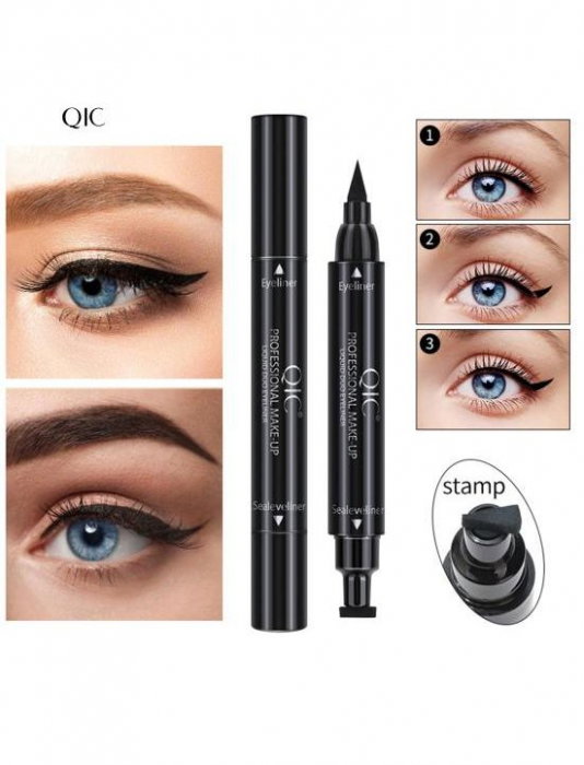 Tus/Eyeliner cu stampila  cu doua capete,  negru, QIC Magic Eyeliner [3]