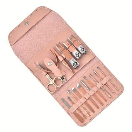 Set cu 16 accesorii pentru Manichiura, Pedichiura si Fata, Geanta Organizatoare, Roz [5]
