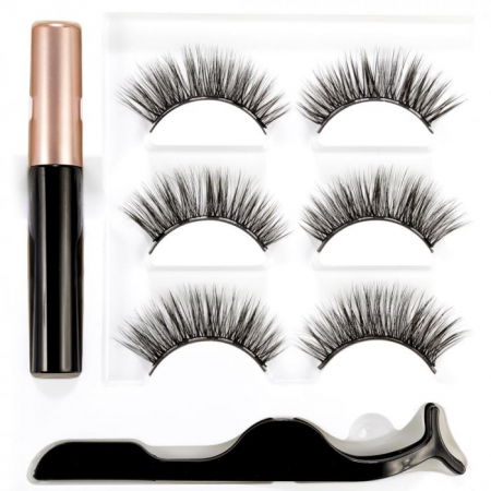 Set Gene False Magnetice 3D, 1 Aplicator, 1 Eyeliner Magnetic Negru, Waterproof, 3 perechi [1]