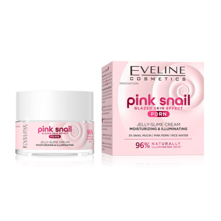 Ingrijirea tenului - Cremă Eveline Pink Snail pentru iluminare și hidratare, efect glazed skin, cu mucină de melc și PDRN