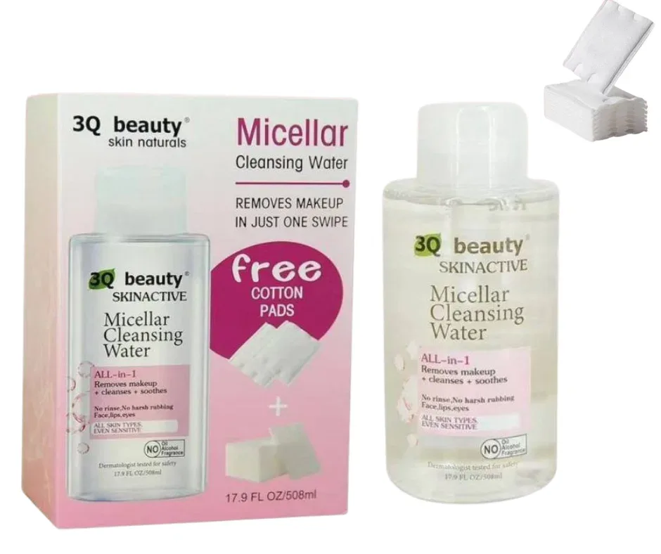Curățarea tenului - Apă micelară All-in-1 pentru toate tipurile de ten, 3Q Beauty, 508 ml cu dischete demachiante incluse