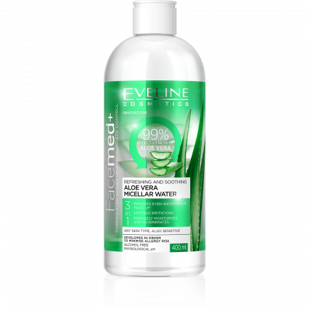 Ingrijirea tenului - Apa micelara Aloe Vera, 3in Facemed+, 400ml, Eveline Cosmetics