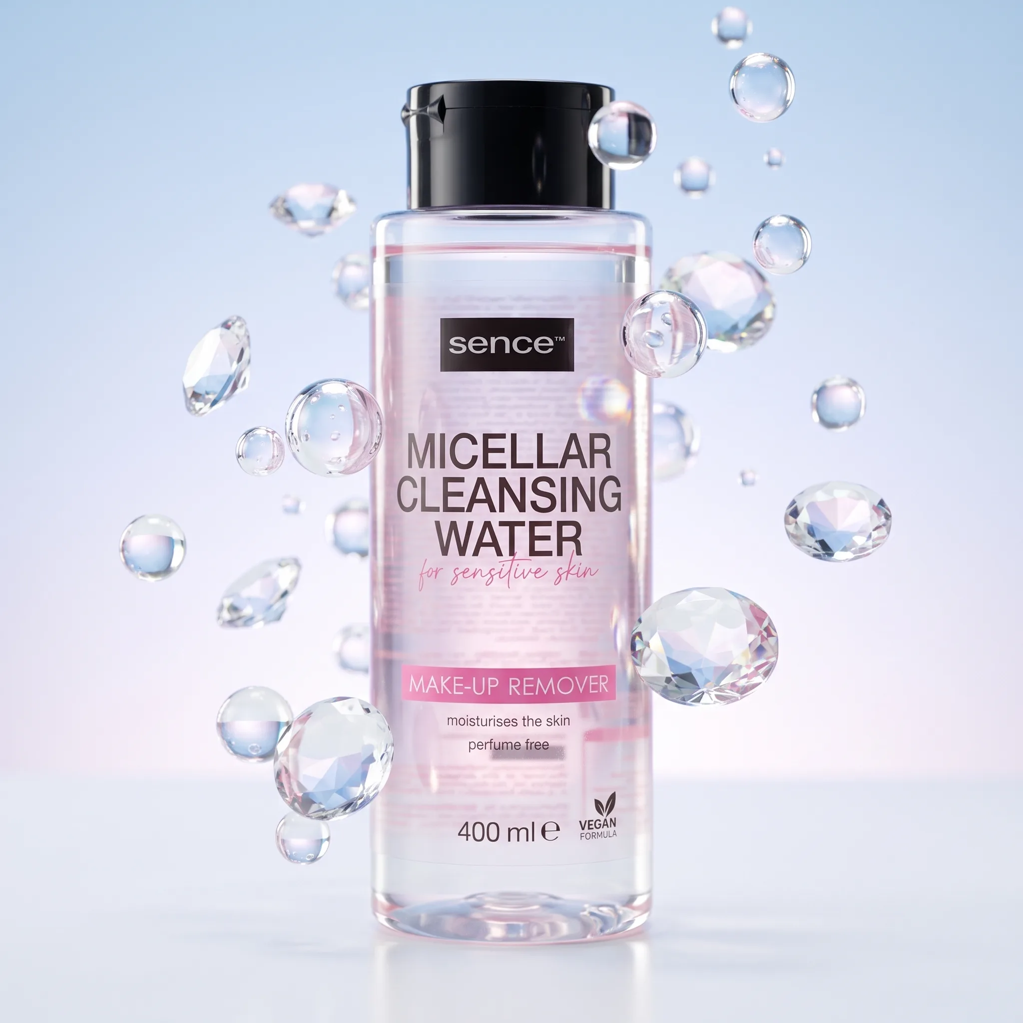 Curățarea tenului - Apă micelară pentru ten sensibil, fără parfum, cu Glicerină și Panthenol, Sence, 400 ml — curățare blândă și hidratare