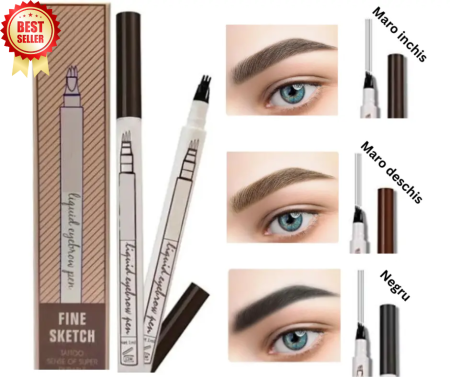 SPRÂNCENE - Creion pentru sprancene, Long Lasting si Waterproof, cu efect de microblanding, Maro Inchis