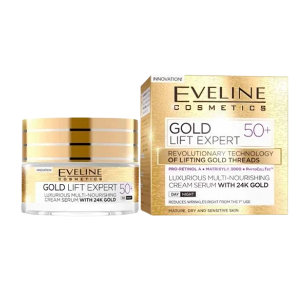 SKINCARE - Crema de fata pentru zi si noapte, luxurianta de intinerire, 24K Gold Lift Expert 50+,  50 ml, Eveline Cosmetics