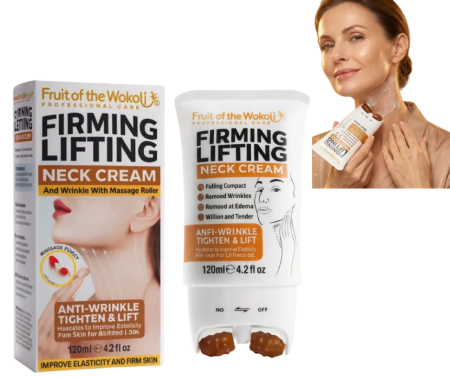 INGRIJIRE CORP - Cremă lifting pentru zona gâtului cu colagen și roller masaj integrat Fruit of the Wokali 120ml – reduce ridurile și tonifiază pielea