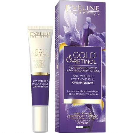 Ingrijirea tenului - Cremă ser antirid pentru zona ochilor Eveline Cosmetics Gold And Retinol, 20 ml