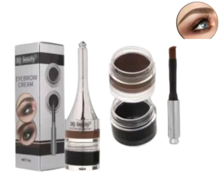 SPRÂNCENE - Gel sprancene si eyeliner 2in1 3Q Beauty Eyebrow Cream 7ml, duo Maro si Negru, Waterproof Long Lasting, borcan dublu etajat cu pensula angled inclusa