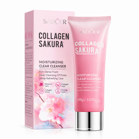 SKINCARE - Gel de Curățare pentru Fata, cu Colagen si Extract de Cirese Japoneze, Collagen Sakura, Sadoer, 100g