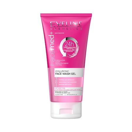 Ingrijirea tenului - Gel pentru curatarea fetei cu Acid Hyaluronic Moisturising, 3in1, 150 ml, Eveline Cosmetics