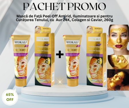 Ingrijirea tenului - Pachet Promo - 2 x Mască de Față Peel-Off Antirid, Iluminatoare si pentru Curățarea Tenului, cu  Aur 24K, Colagen si Caviar, 260g