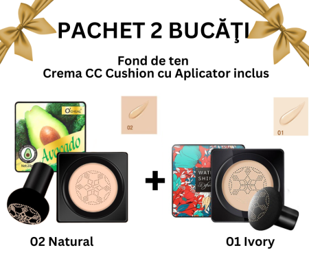 FOND DE TEN - Pachet Promo 2 Bucăţi - Fond de ten/Crema CC Cushion, Beauty Cream, Aplicator inclus