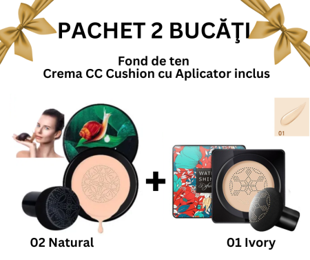 FOND DE TEN - Pachet Promo 2 Bucăţi - Fond de ten/Crema CC Cushion, Beauty Cream, Aplicator inclus