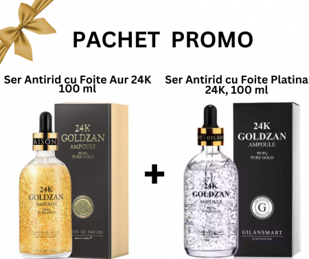 SETURI - Pachet Promo - Ser Antirid cu Foite Aur 24K si Acid Hialuronic si Ser Antirid cu Foite Platina 24K si Acid Hialuronic, 2*100ml