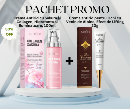 Creme pentru Ochi - Pachet Promo - Crema Antirid cu Sakura si Collagen, 100ml si Crema antirid pentru Ochi cu Venin de Albine, 20g