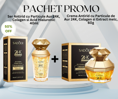Toate Produsele Ingrijirea Tenului - Pachet Promo - Ser și ​​​​​​​Cremă Antirid cu Particule de Aur 24K și Colagen, Sadoer