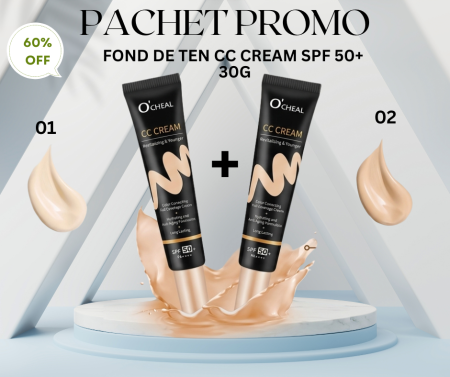FOND DE TEN - Pachet Promo 2 Bucăţi - Fond de ten CC Cream SPF 50+, O'CHEAL, 30g