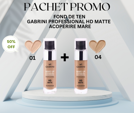 SETURI - Pachet Promo - 2 x Fond de ten Professional HD MATTE cu Acoperire Mare, Gabrini