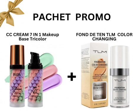FOND DE TEN - Pachet Promo - Fond de Ten TLM Color Changing si CC CREAM 7IN1, Makeup Base Tricolor