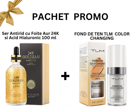 SKINCARE - Pachet Promo  - Fond de Ten TLM Color Changing si Ser Antirid cu Foite Aur 24K si Acid Hialuronic, 100 ml