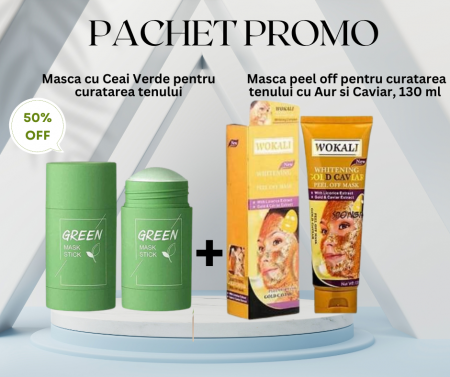 SETURI - Pachet Promo - Masca peel off cu Aur si Caviar si Masca cu Ceai Verde pentru curatarea tenului